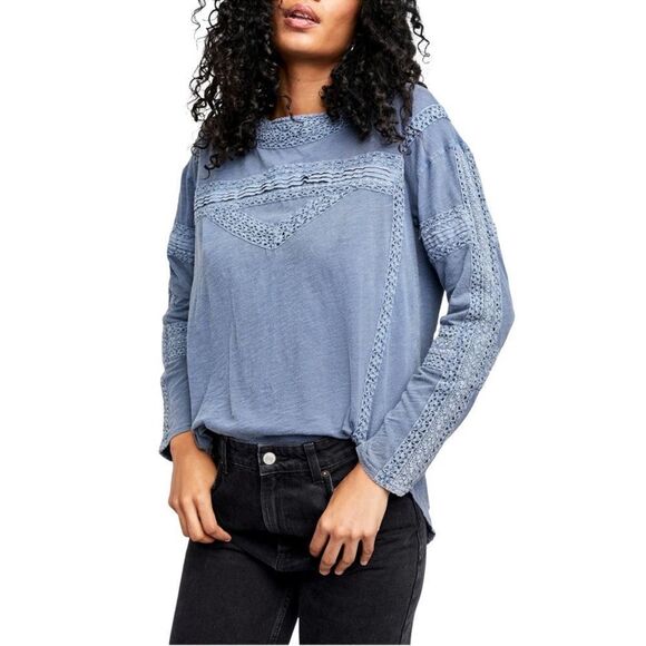 Free People Boy Meets Crochet Long Sleeve Top NWT - Picture 4 of 8